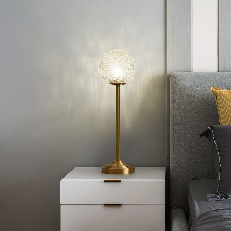 Postmodern 1-Light Table Lamp Gold Finish Ball Nightstand Light with Shade