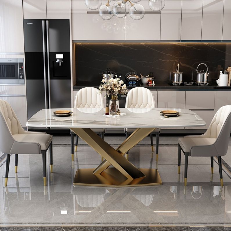 Glam Style Dinette Table Rectangle Stone Dining Room Table for Kitchen