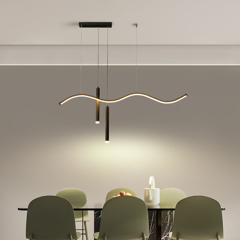 Modern Concise LED Island Light Aluminium Linear Pendant Light with Silicone Shade