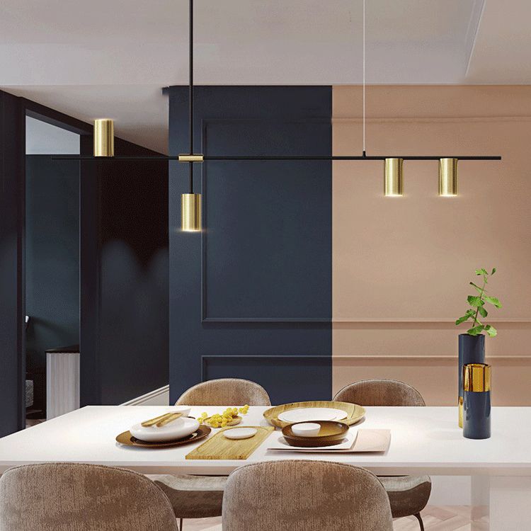 Cylindrical Metal Strip Lights Contemporary Kitchen Pendant Lights