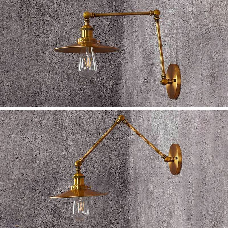 2-Sections Swing Arm Wall Mount Light Single Bulb Retro Industrial Style Coffee Shop Sconce Lights in Electroplated Copper