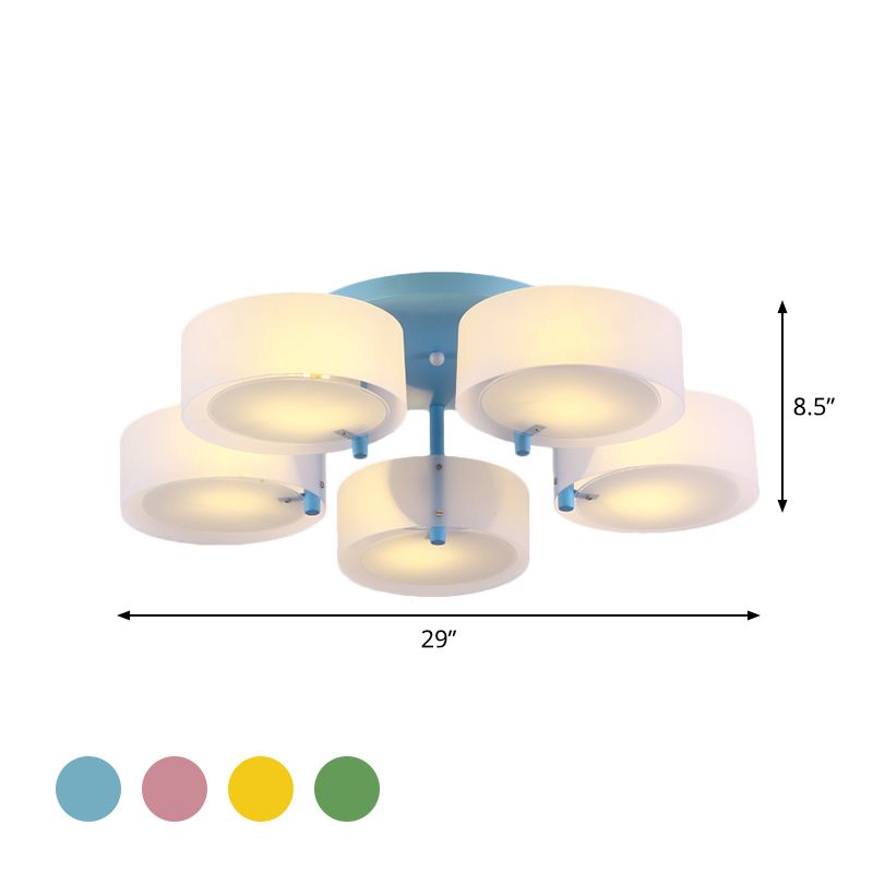 Witte Drum semi-inbouw plafondlamp Macaron Loft melkglazen plafondarmatuur voor studeerkamer