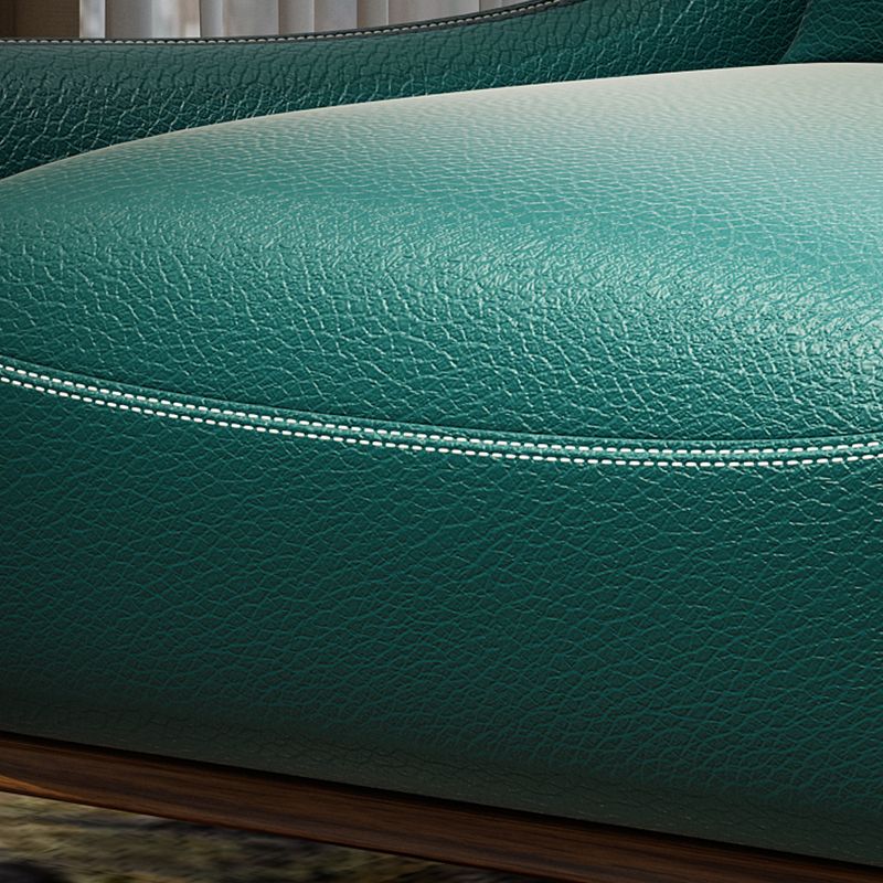 Traditional Wood Living Room Armchair Real Aniline Leather Accent Armchair