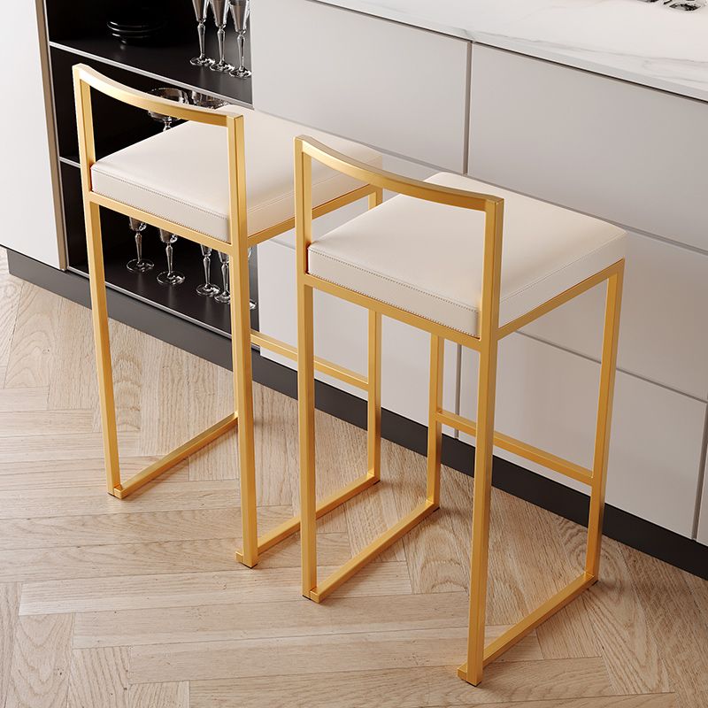 Luxurious Backrest Armless Counter Stool Upholstered Bar Stool with Metal Base
