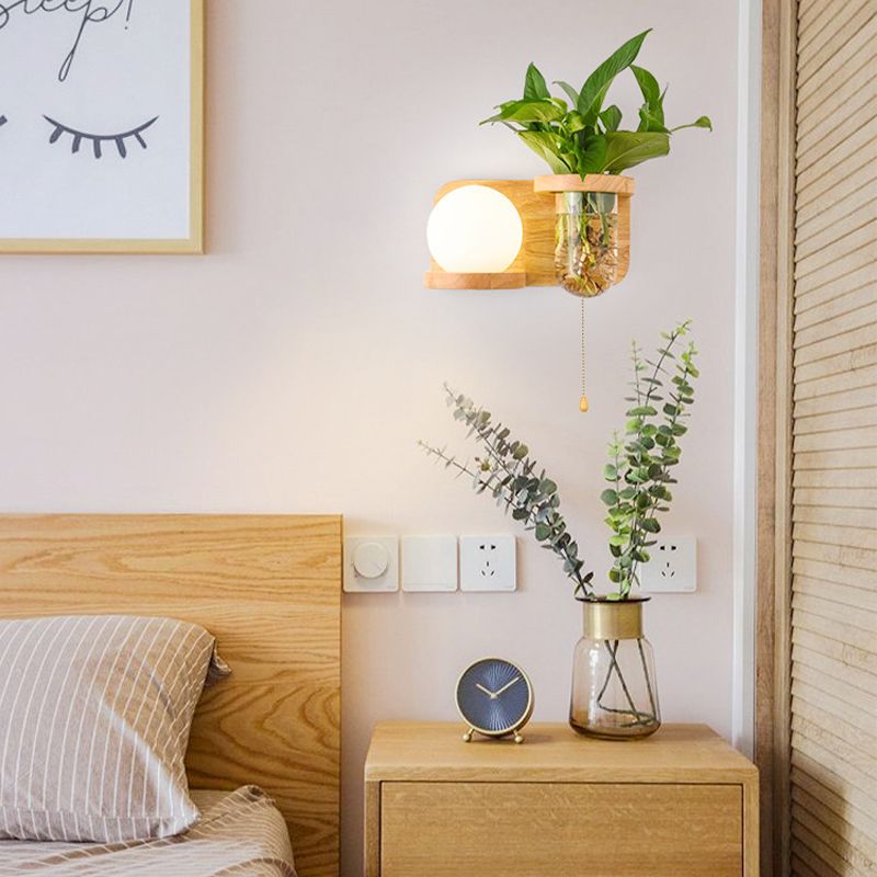 Modern Style Wall Light Wood 1 Light Sconces in White for Bedroom without Plant