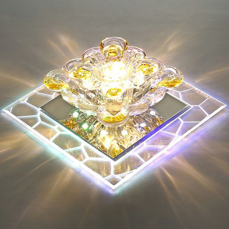 Squared Crystal Flush Mount Lighting Minimalist Clear LED Flush Mount Fixture for Hallway