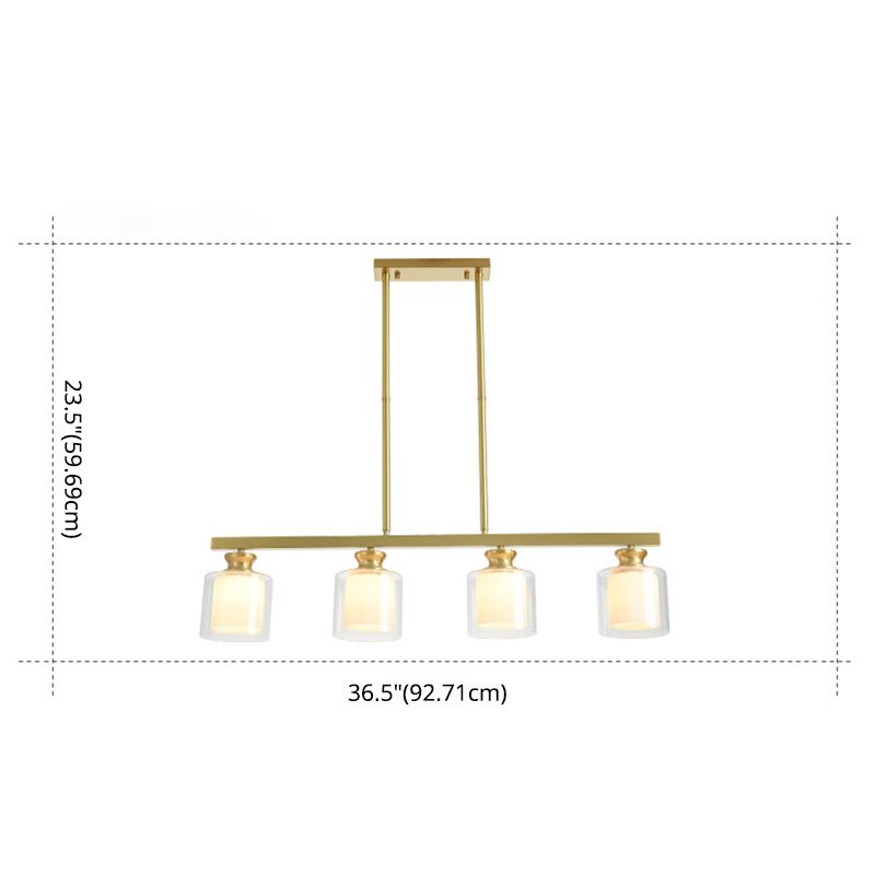 Glass Cylindrical Island Lighting Fixture Modern Gold Chandelier Lighting Fixture