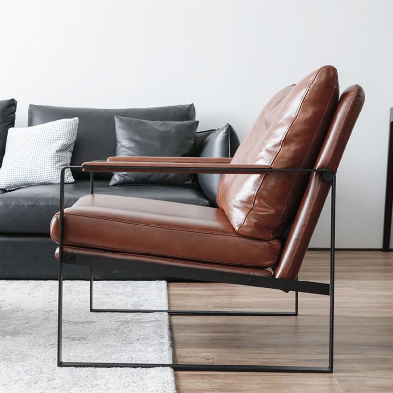 Mid-Century Modern Sled Arm Chair Leather Accent Armchair for Bedroom and Living Room