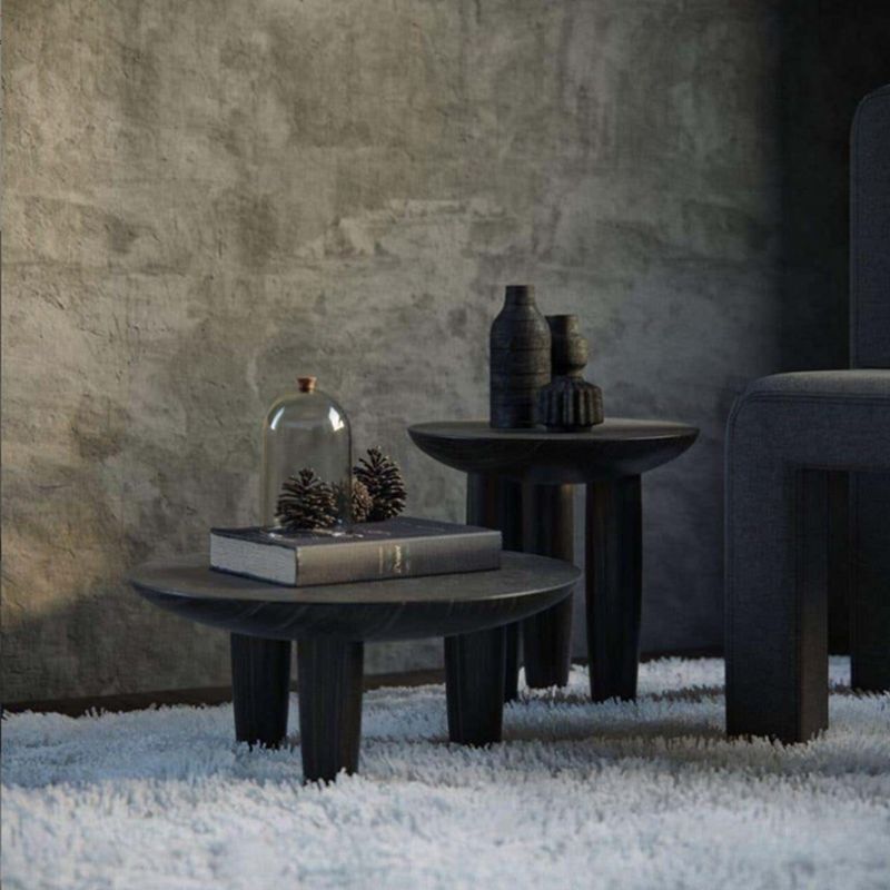 Black Finish Wood 3 Legs Cocktail Table 2-Piece Round Coffee Table Set