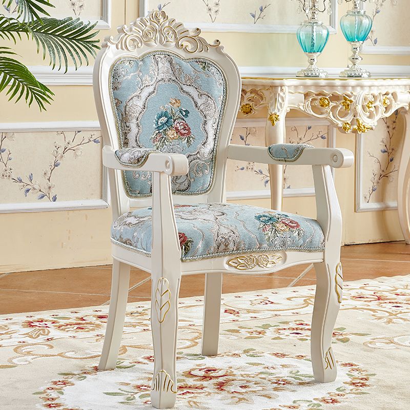 European Style Birch Leather Arm Chair Light Color Solid Back Dining Chair with White Legs