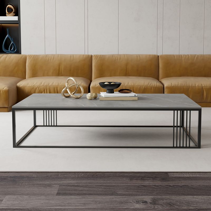 Glam Rectangle Stone Top Coffee Table with Steel Frame Base 1 Piece