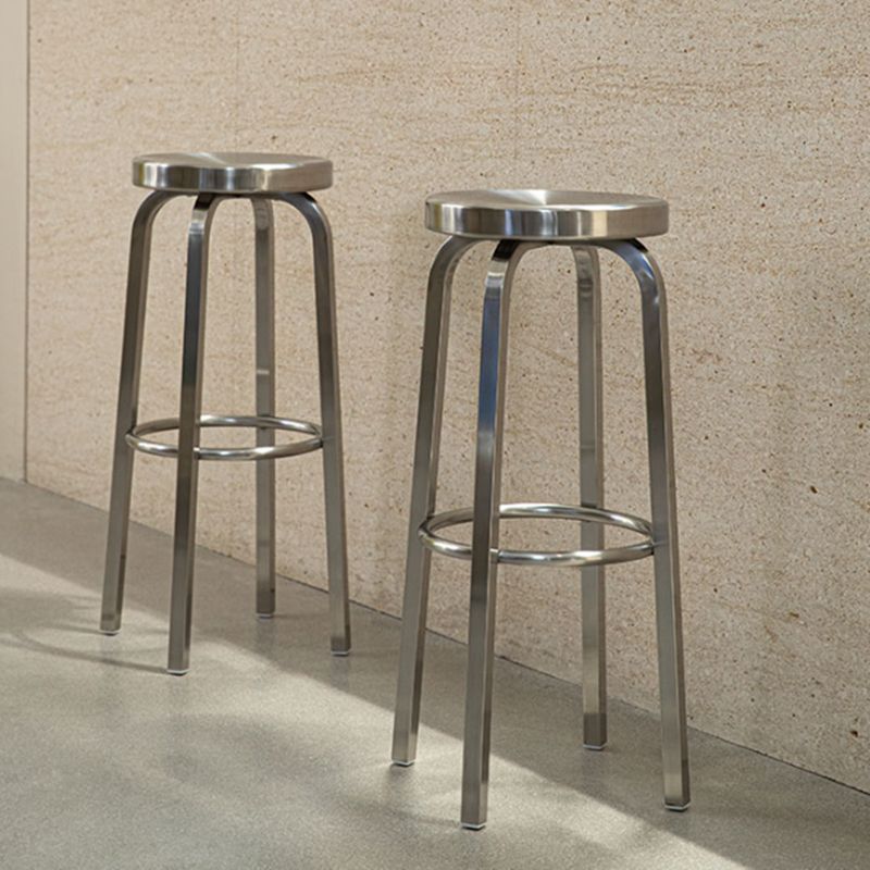 Round Metal Counter Bar Stool Modern Silver Footrest Counter-height Stool