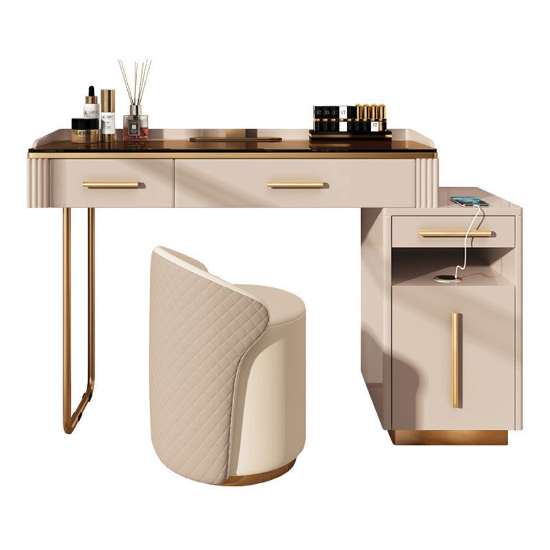 Glass Make-up 15.74" Wide White Vanity Makeup Vanity Desk Table with 3 Drawers