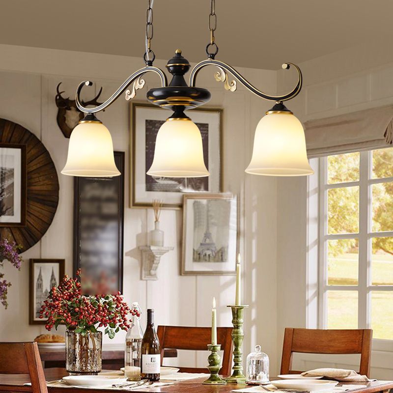 Industrial Pendant Lighting Bell Shape Glass 3 Light Island Ceiling Light