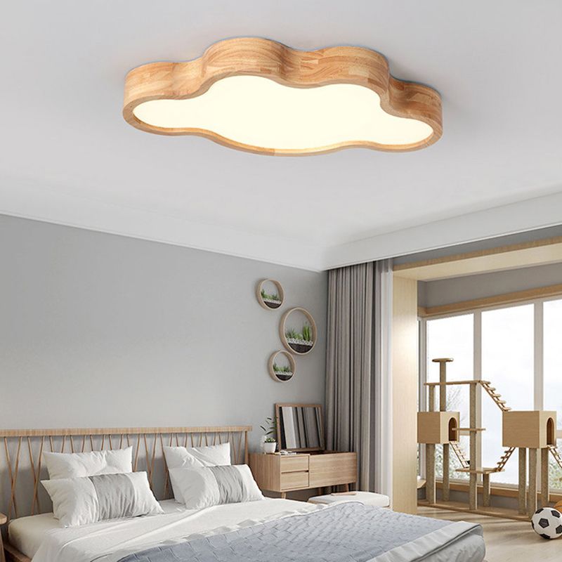 Log Color LED Ceiling Light in Modern Creative Style Wooden Cloud Flush Mount with Acrylic Shade