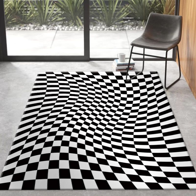 White Graphic Rug Polyester Modern Rug Non-Slip Backing Rug for Living Room