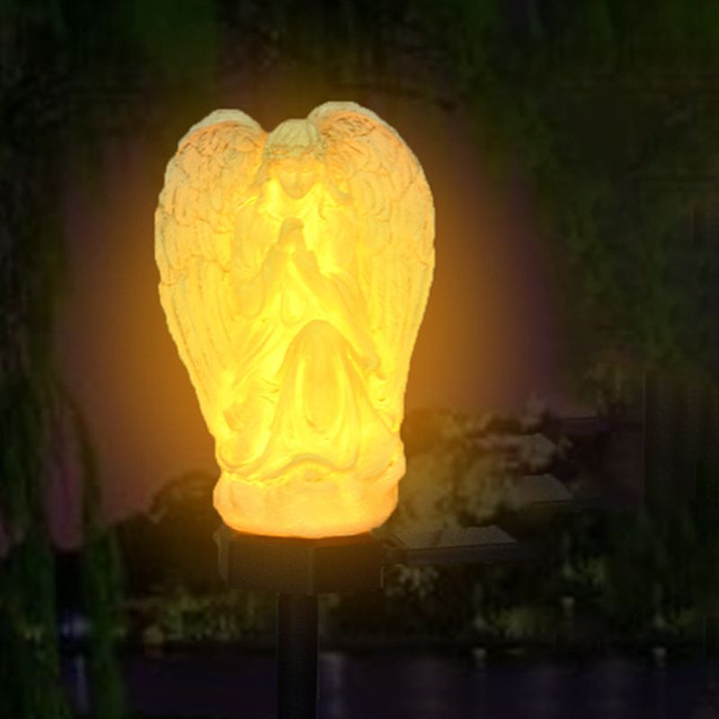Resin Angel Shaped LED Lawn Lighting Artistic White Solar Stake Light for Backyard