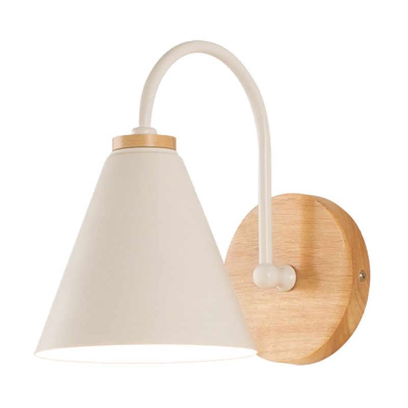1-Light Minimalism Nordic Style Wall Lamp Metal Gooseneck Arm Design Cone Shade Sconce Lights for Bedroom