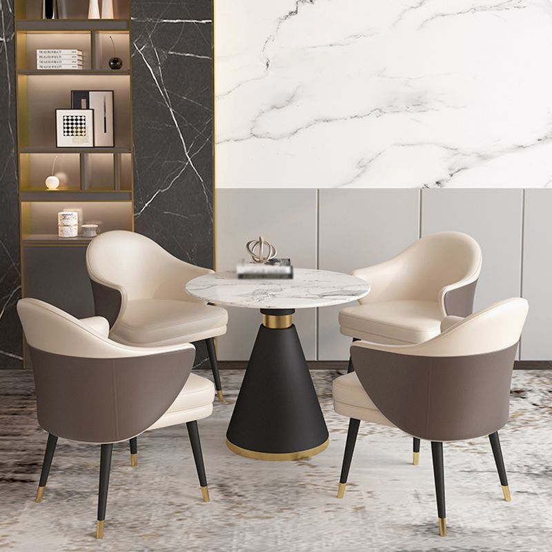 Minimalist Round Sintered Stone Dining Table White Kitchen Dining Table with Pedestal Base