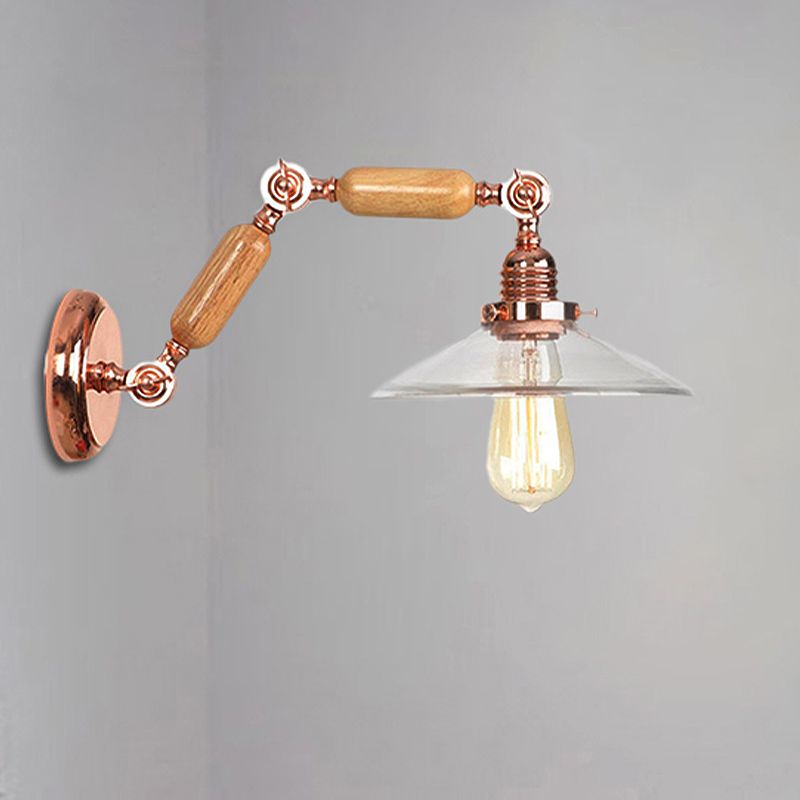 Klares Glasholzleuchter 1-Licht-Industriewandlampenvorrichtung mit ausziehbarem Arm