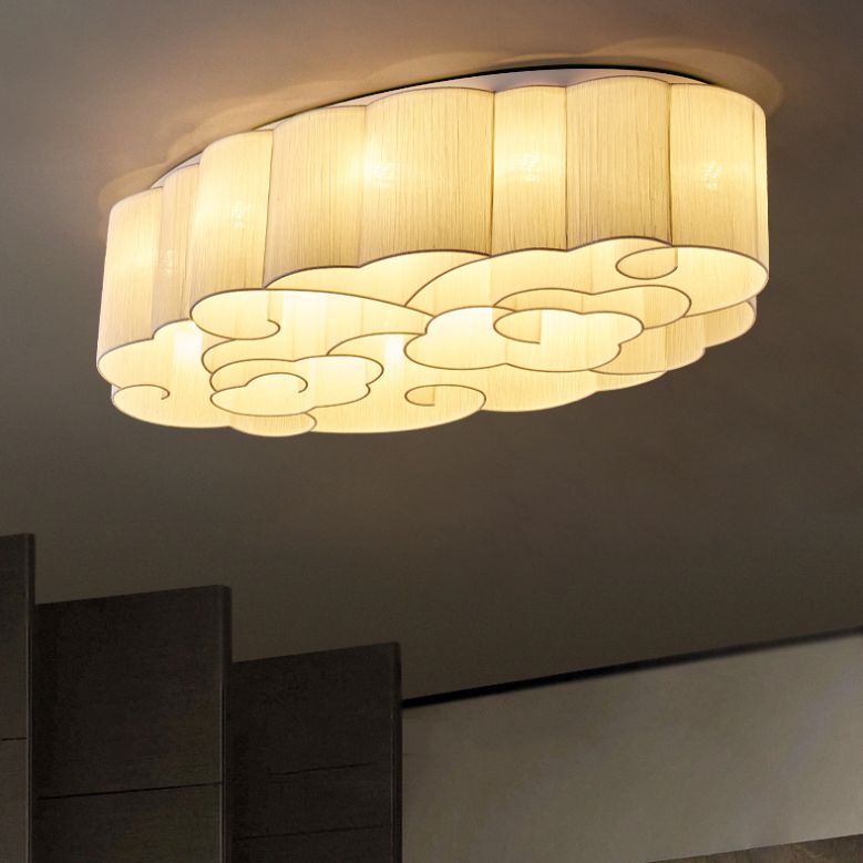 White Minimalism Flush Mount Oval Stoff Flush Ceiling Light für Esszimmer