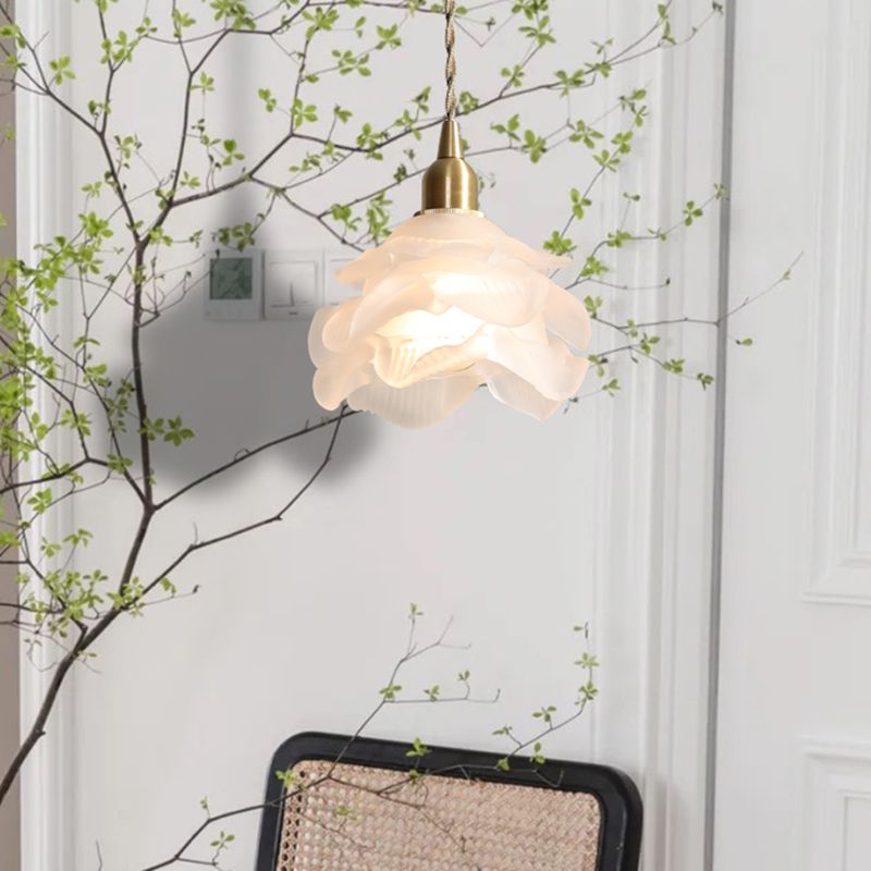 Glass Flower Pendants Lights Single Bulb Modern Style Living Room Hanging Light Fixtures