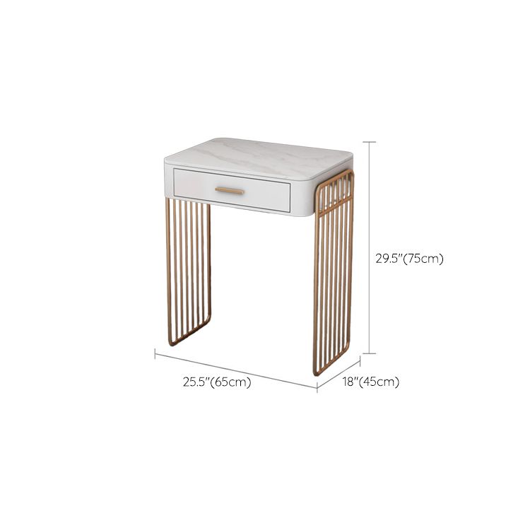 Glam Vanity Desk in White with Drawers Dressing Table with Metal Base