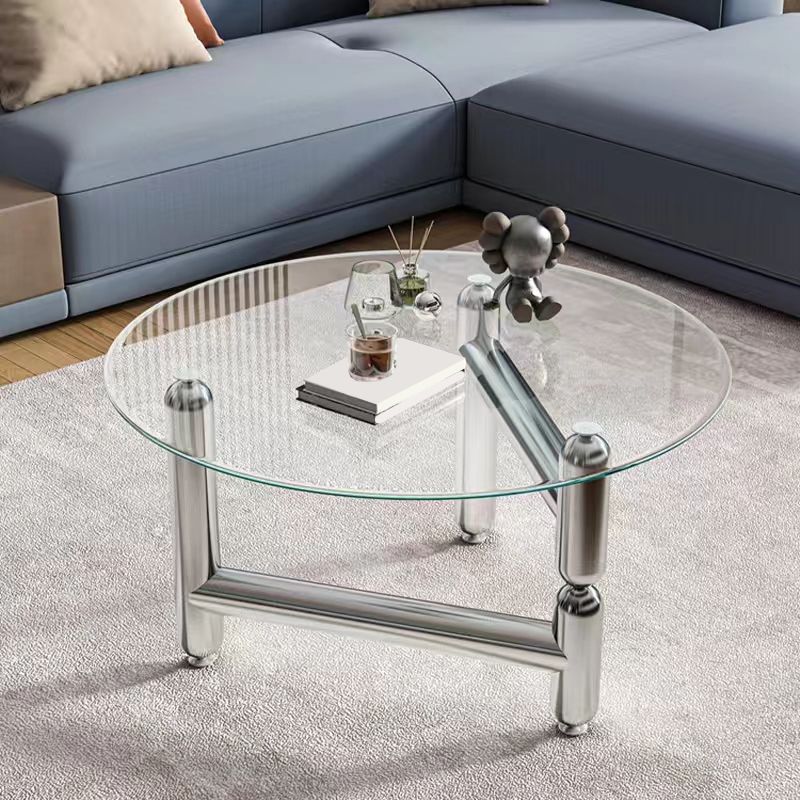 3 Legs Minimalist Coffee Round Table Open Shelf Cocktail Table