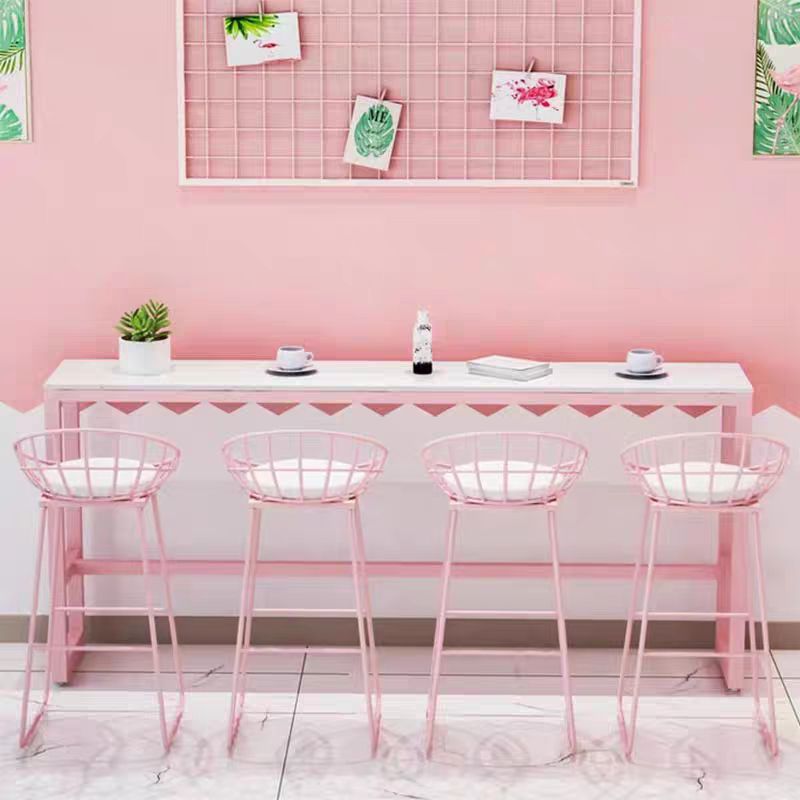 Modern 1/5 Pieces Bar Table Set Rectangle Stone Counter Table with High Stools