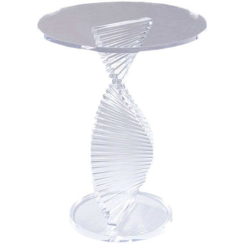 Glam Clear Round Acrylic Top Side Table 23.62" Tall Abstract Base End Table