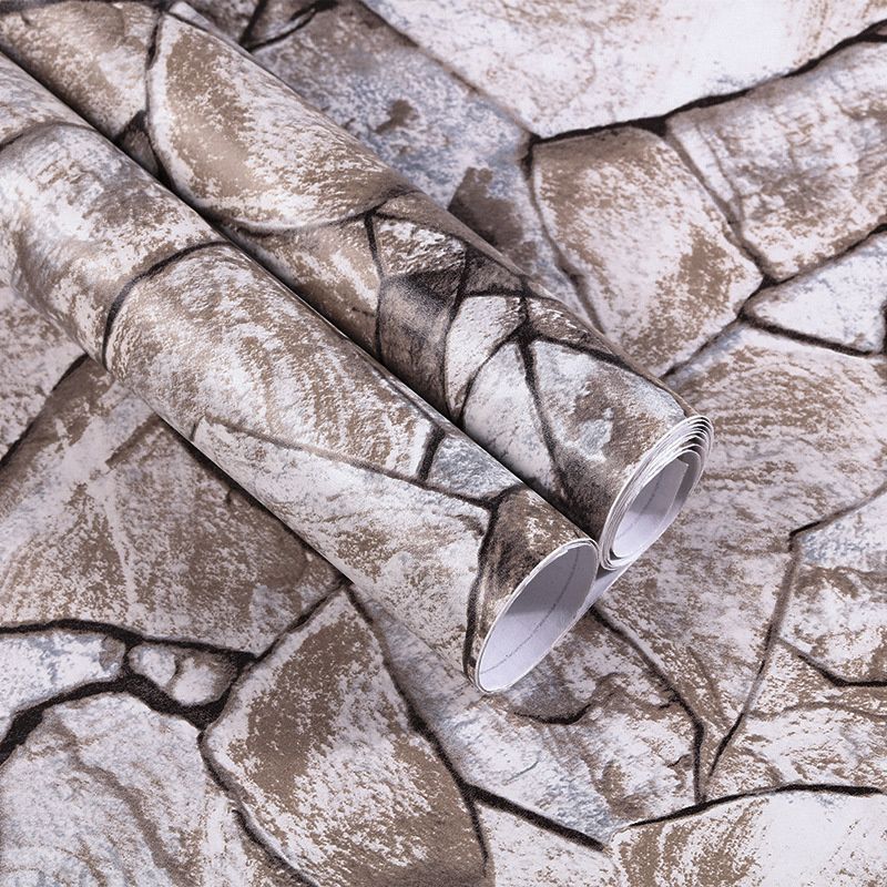 Industrial Stone Wallpaper Roll for Restaurant 33' x 17.5" Wall Covering in Brown, Self-Adhesive