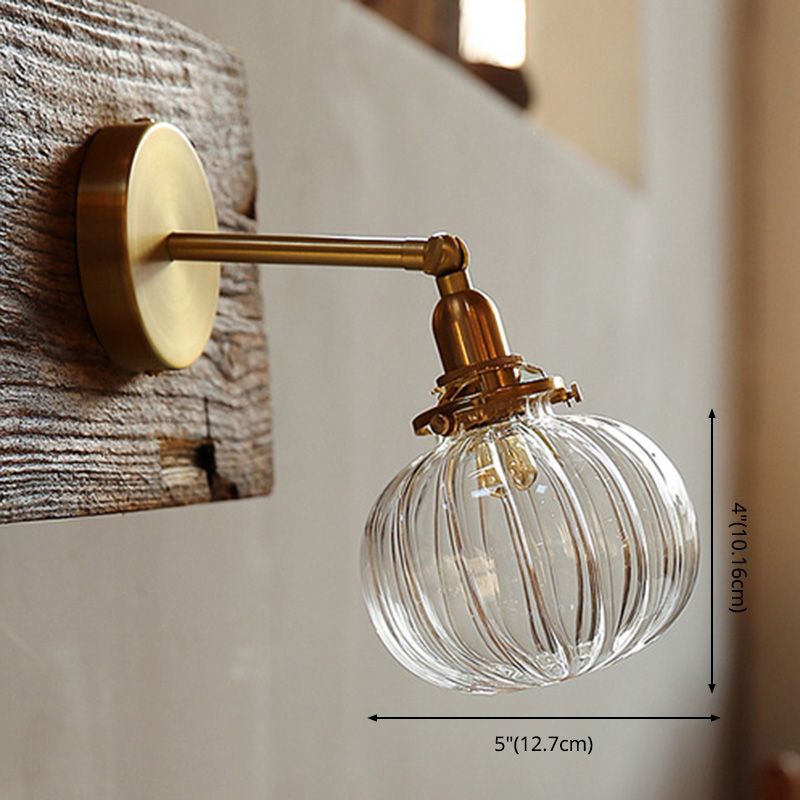 Pumpkin Wall Sconce Lighting Modern-Style Glass Bedroom Wall Lighting Fixture in Clear