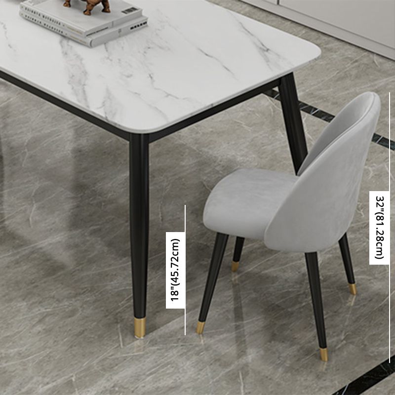 Contemporary Fixed Marble Dining Table Set with 4 Black Metallic Legs Kitchen Dining Set