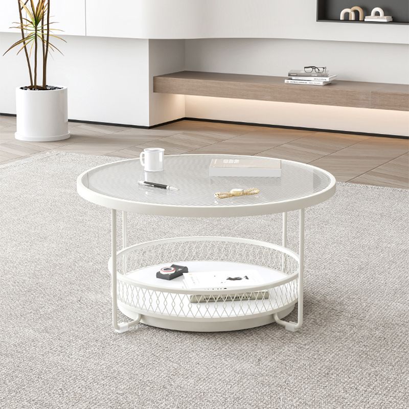 Modernistic Glass Top Coffee Table Round Metal Frame Cocktail Table