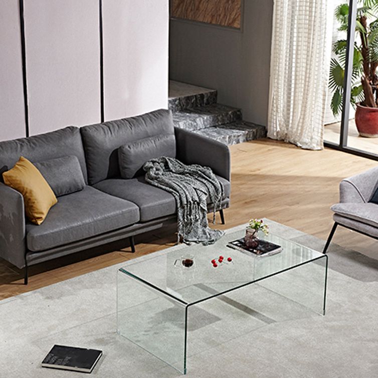 Contemporary Rectangle Glass Coffee Table with Sled Base Cocktail Table