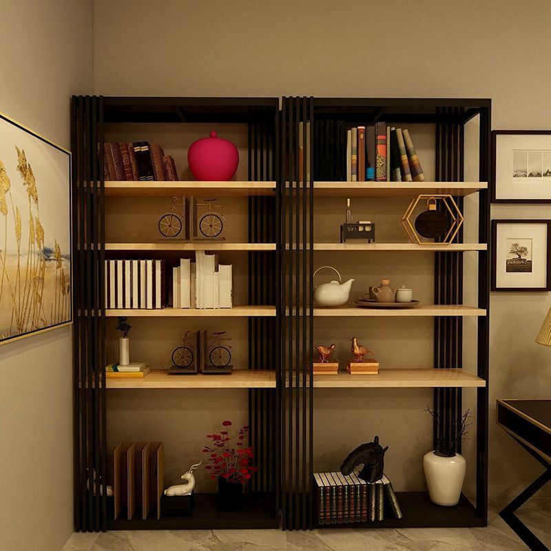 Contemporary Metal and Wooden Shelf Open Shelf Bookcase with Shelves