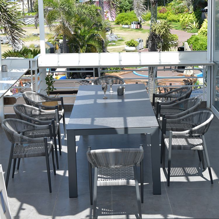 Boho Stone Top Dining Set 1/2/5 Pcs Metal Table with Chairs for Outdoor