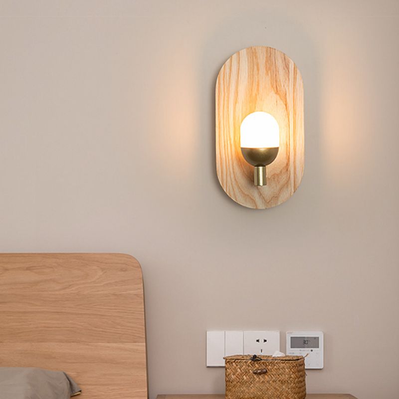 Modern Simple Wooden Wall Light Ellipse Shape Wall Lamp for Living Room