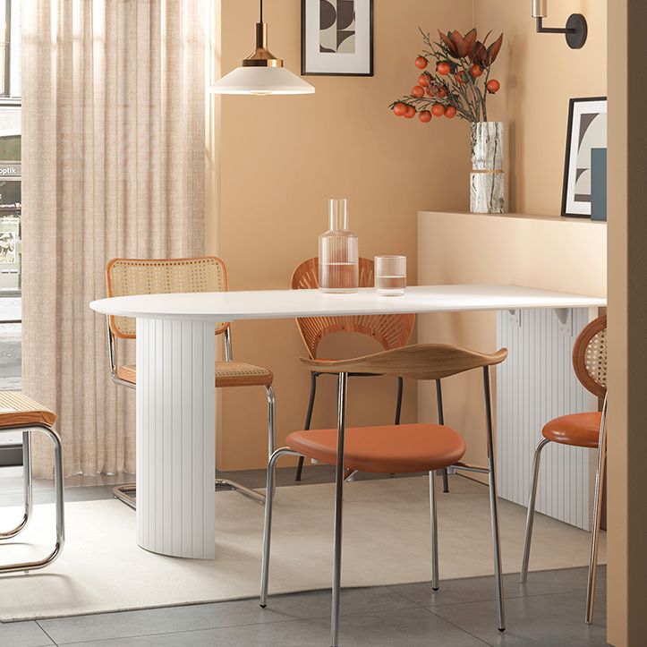 Free Form Sintered Stone Table White Tone Simplicity Double Pedestal Table for Dining Room