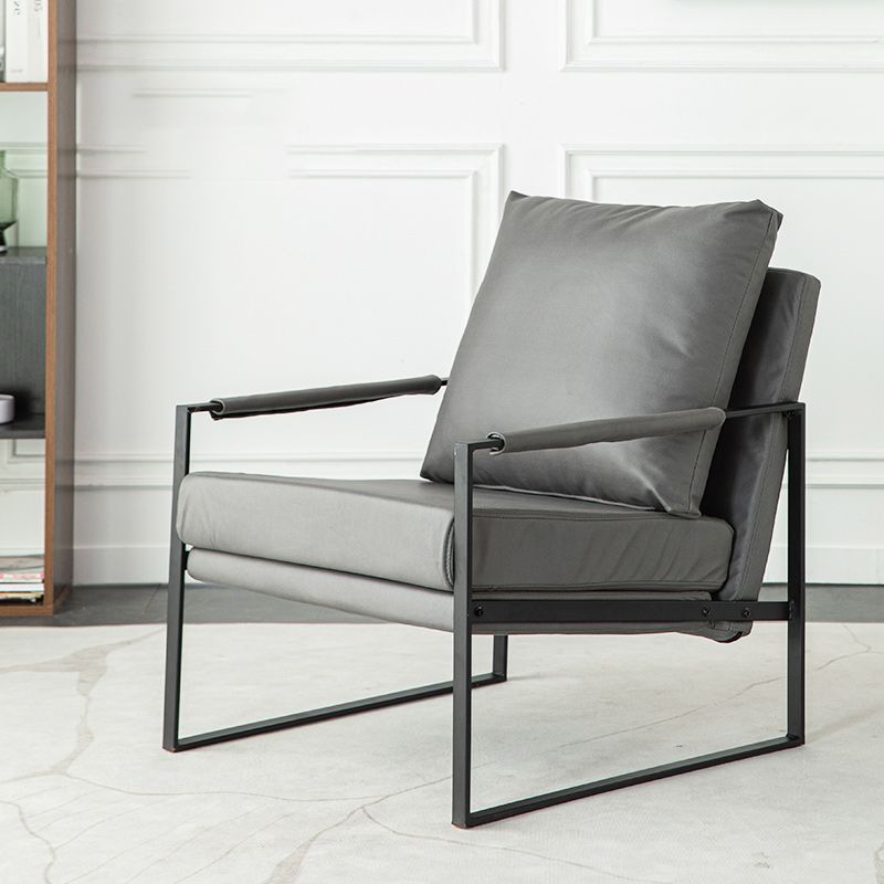 Modern Arm Chair Living Room Pillow Back Square Arms Leather Accent Chair