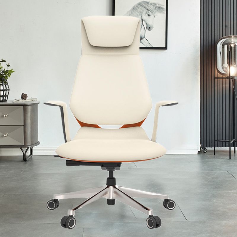Fixed Arms Modern Office Chair Leather No Distressing Ergonomic Desk Chair