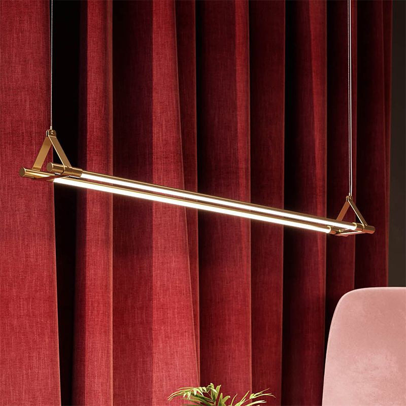 LED Linear Kitchen Island Lighting in Gold Contemporary Solid Brass Ceiling Pendant