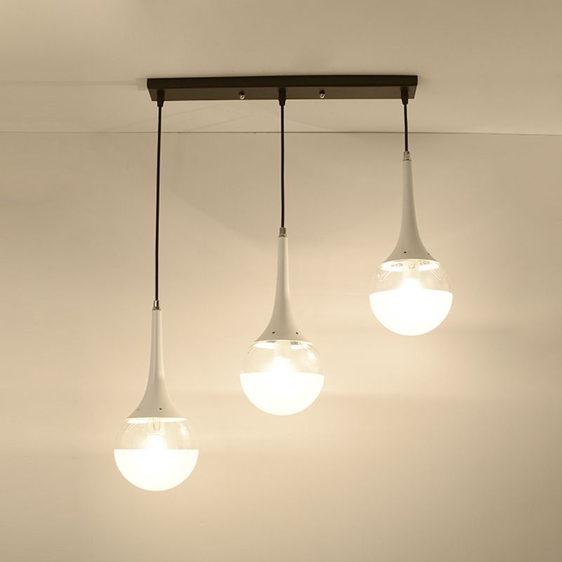 Goutte d'eau blanc / noir multiples pendants en verre transparent à 3 bulbs et opale avec canopée linéaire