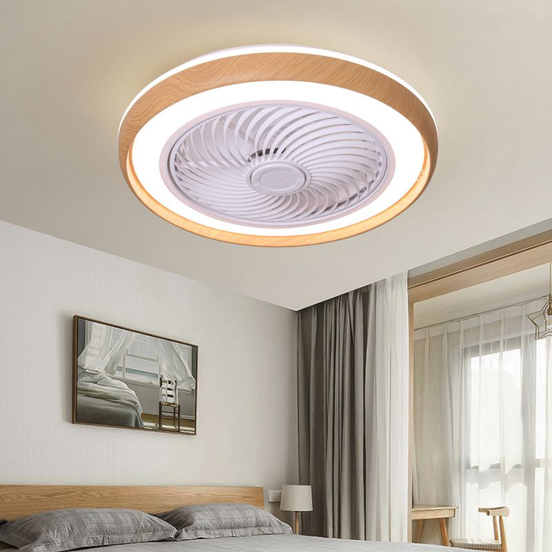 Holz Finish Runde Lüfter Lampe Nordic Metall LED Semi Flush Montiertes Licht für Schlafzimmer