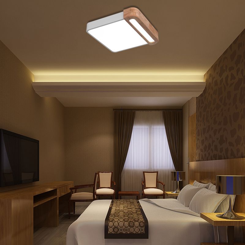 Nordic Square Acryl Flush Light 12 "/16" Wide LED Surface Ceiling Lamp in Grey/White/Red met Wood Guard