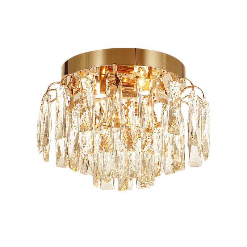 Layered Crystal Rectangles Flushmount Modern Style 2-Bulb Corridor Ceiling Lighting in Nickel/Gold