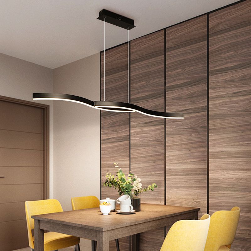 Acrylic Wavy Chandelier Light Modern Black LED Ceiling Pendant Light in Warm/White Light, 39"/41" W