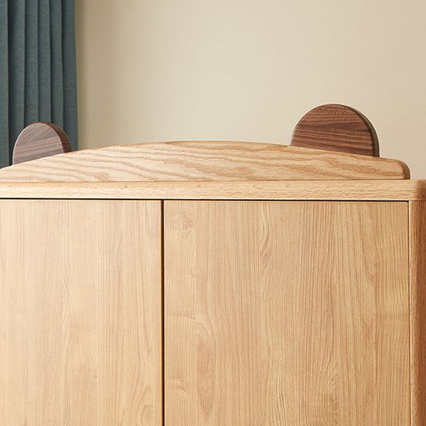 Bear Hanging Clothes Rack Brown Solid Wood Dress Up Unit with Doors