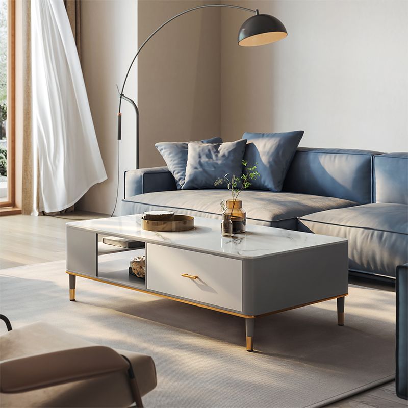 Glam 4 Legs Coffee Table Slate Rectangular Coffee Table Set for Home