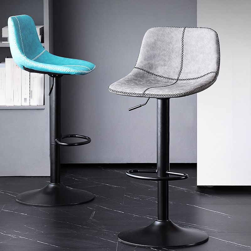 Adjustable Height Leather Footrest Bar Stool Matte Finish Home Low Back Stool